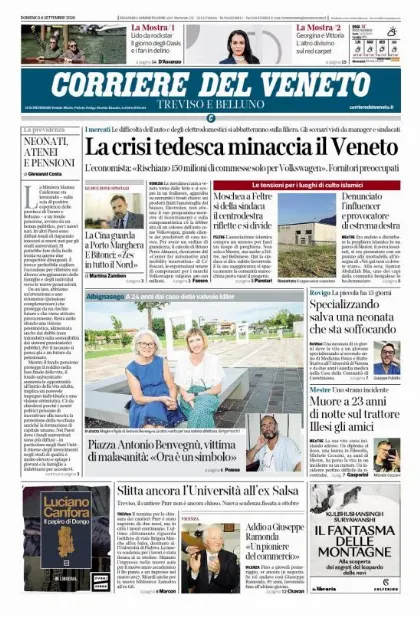 Prima pagina Corriere del Veneto | Treviso e Belluno