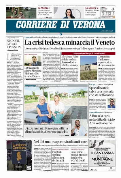 Prima pagina Corriere di Verona