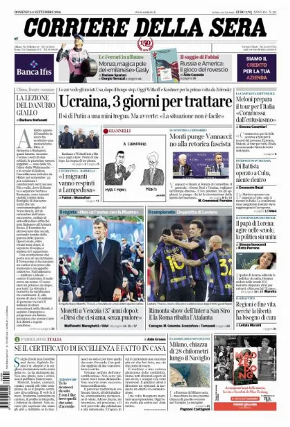 Prima pagina Corriere della Sera