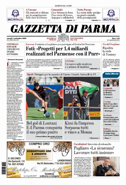 Prima pagina Gazzetta di Parma