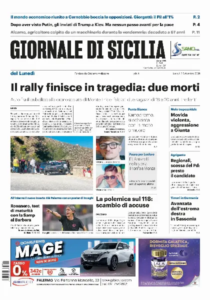 Prima pagina Giornale di Sicilia