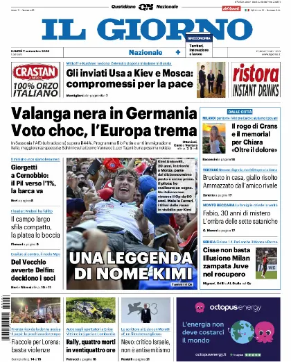 Prima pagina Il Giorno
