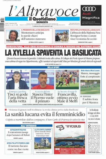 Prima pagina Il Quotidiano del Sud | Basilicata
