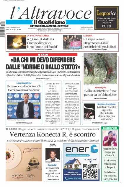 Prima pagina Il Quotidiano del Sud | Catanzaro, Lamezia e Crotone