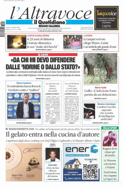 Prima pagina Il Quotidiano del Sud | Reggio Calabria