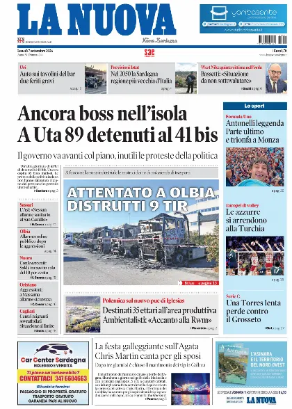 Prima pagina La Nuova Sardegna