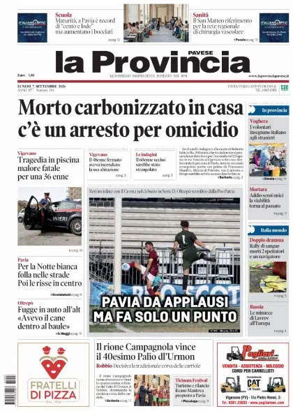 Prima pagina La Provincia Pavese