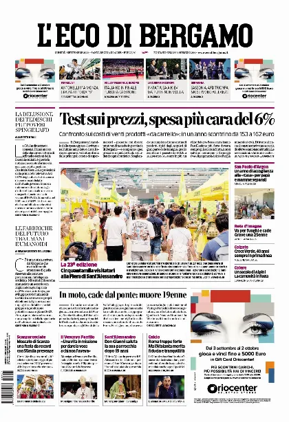 Prima pagina L'Eco di Bergamo