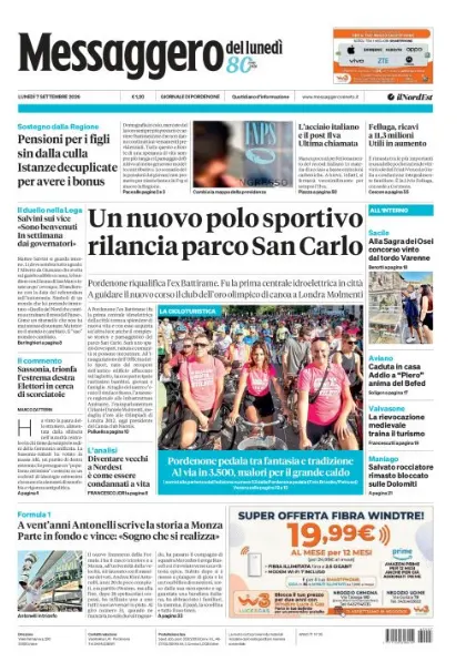 Prima pagina Messaggero Veneto | Pordenone