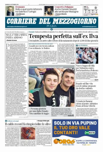 Prima pagina Corriere del Mezzogiorno | Puglia