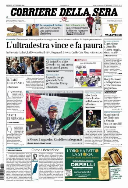 Prima pagina Corriere della Sera