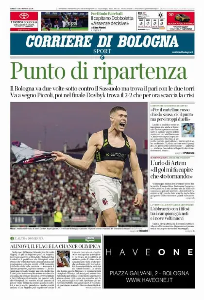 Prima pagina Corriere di Bologna
