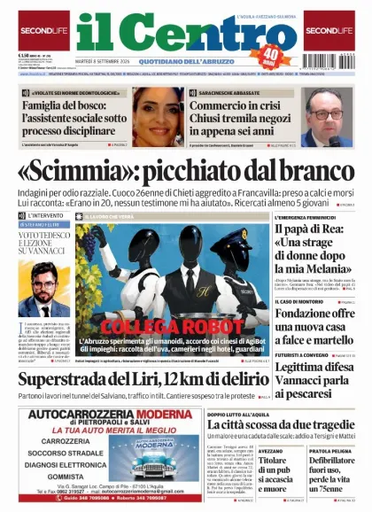 Prima pagina Il Centro | L'Aquila