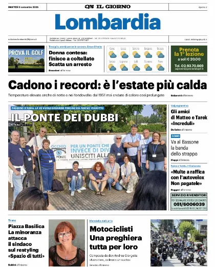 Prima pagina Il Giorno