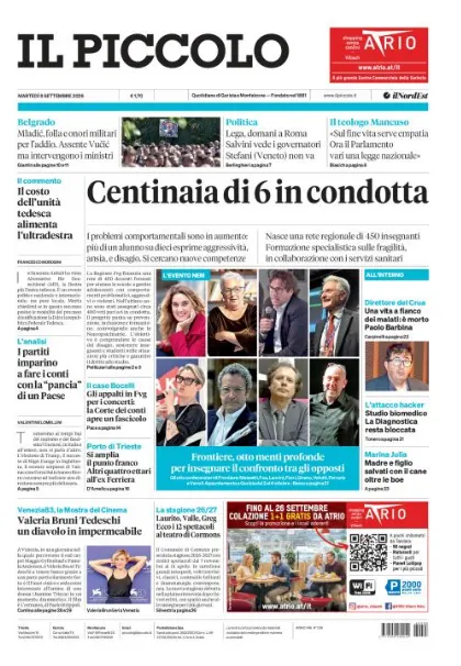 Prima pagina Il Piccolo | Gorizia e Monfalcone