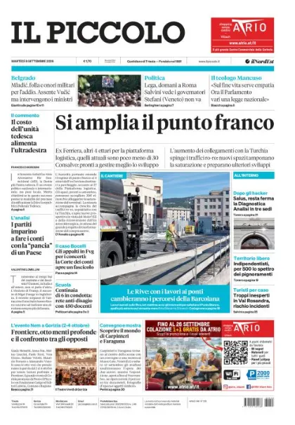 Prima pagina Il Piccolo | Trieste