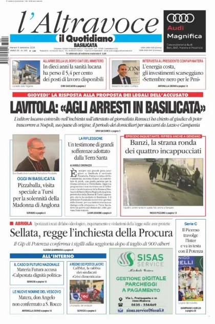 Prima pagina Il Quotidiano del Sud | Basilicata