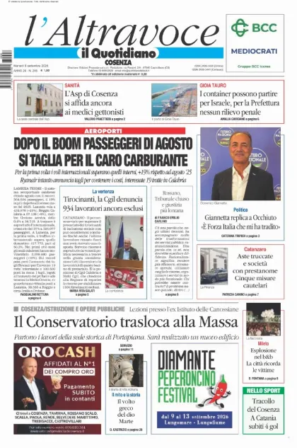Prima pagina Il Quotidiano del Sud | Cosenza