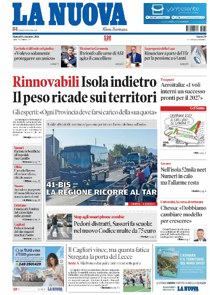 Prima pagina La Nuova Sardegna