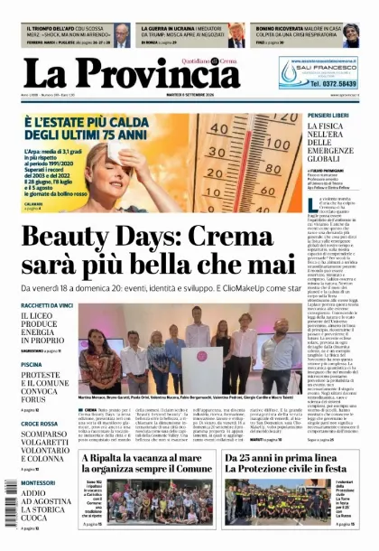 Prima pagina La Provincia | Crema