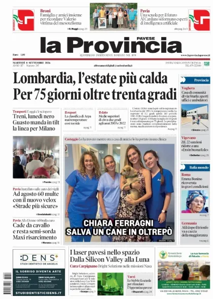 Prima pagina La Provincia Pavese