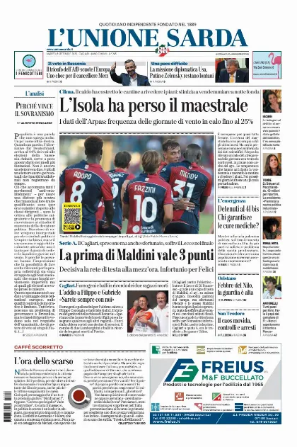 Prima pagina L Unione Sarda