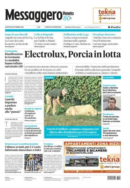 Prima pagina Messaggero Veneto | Pordenone
