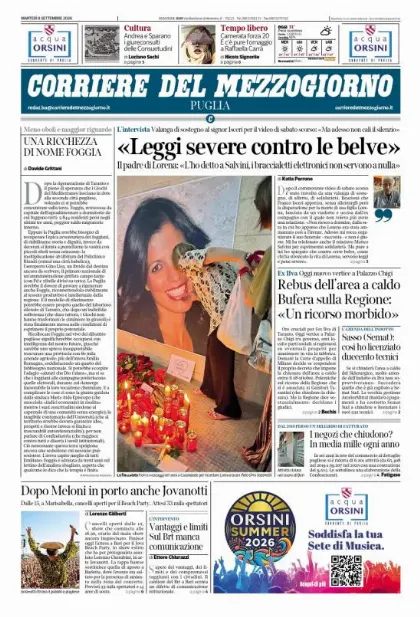 Prima pagina Corriere del Mezzogiorno | Puglia