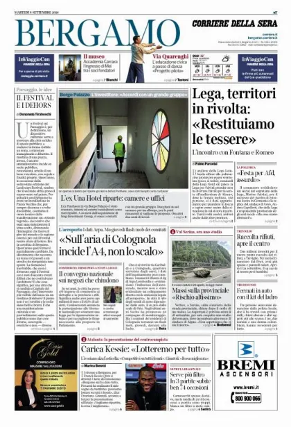 Prima pagina Corriere della Sera | Bergamo