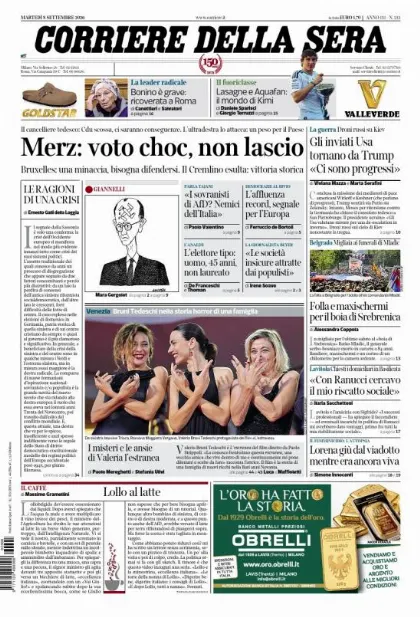 Prima pagina Corriere della Sera