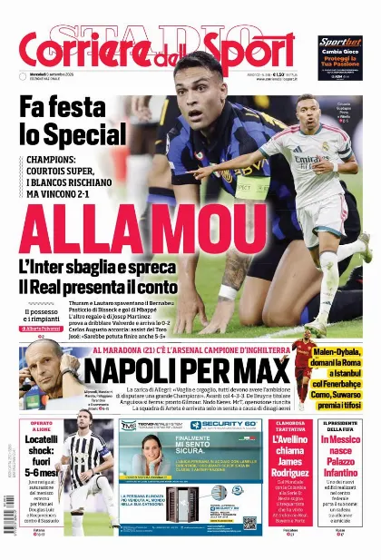 Prima pagina Corriere dello Sport - Stadio