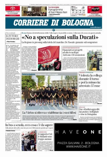 Prima pagina Corriere di Bologna