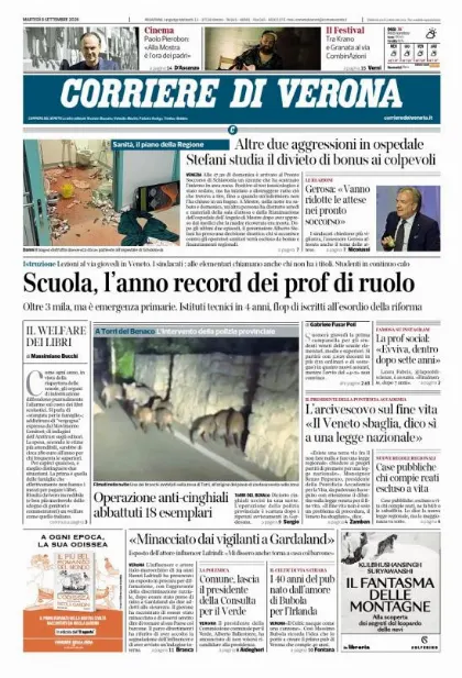 Prima pagina Corriere di Verona