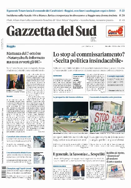 Prima pagina Gazzetta del Sud | Reggio Calabria