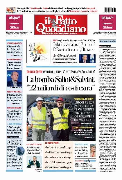 Prima pagina Il Fatto Quotidiano