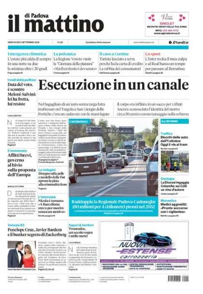 Prima pagina Il Mattino di Padova | Padova