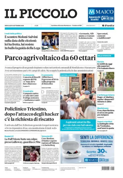 Prima pagina Il Piccolo | Gorizia e Monfalcone