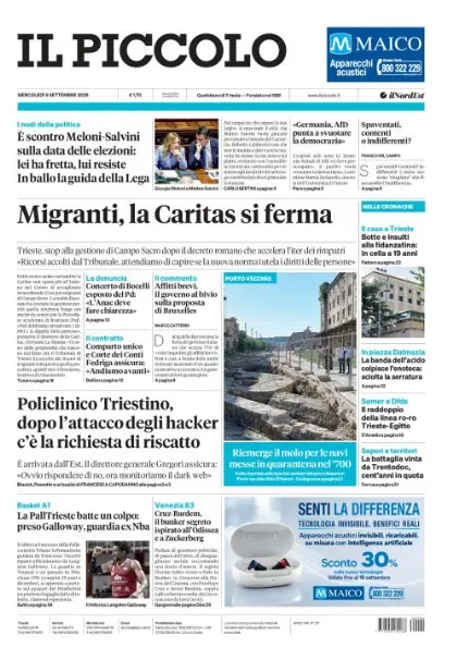 Prima pagina Il Piccolo | Trieste