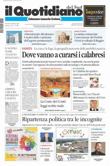 Prima pagina Il Quotidiano del Sud | Catanzaro, Lamezia e Crotone