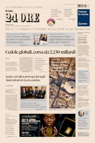 Prima pagina Il Sole 24 Ore
