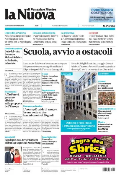 Prima pagina La Nuova di Venezia e Mestre | Venezia e Mestre