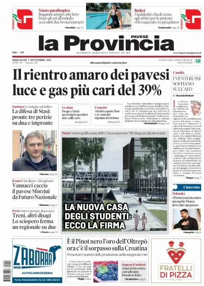 Prima pagina La Provincia Pavese