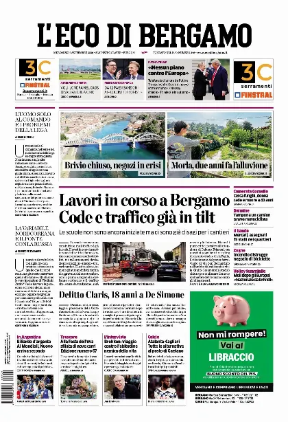 Prima pagina L'Eco di Bergamo