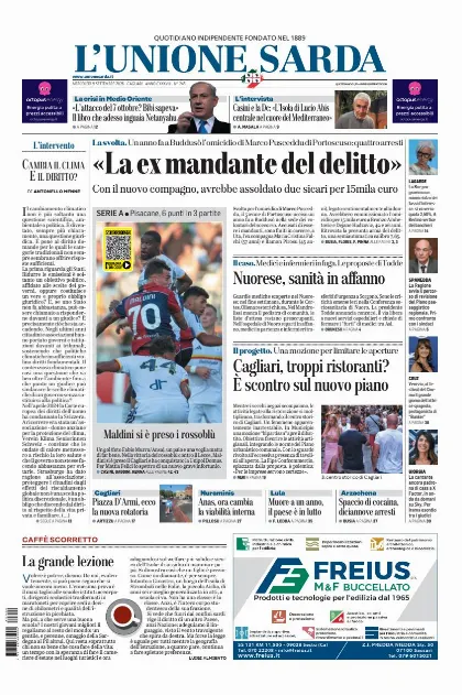 Prima pagina L Unione Sarda