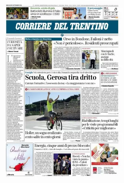 Prima pagina Corriere del Trentino
