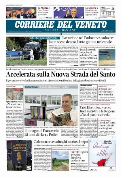 Prima pagina Corriere del Veneto | Vicenza e Bassano