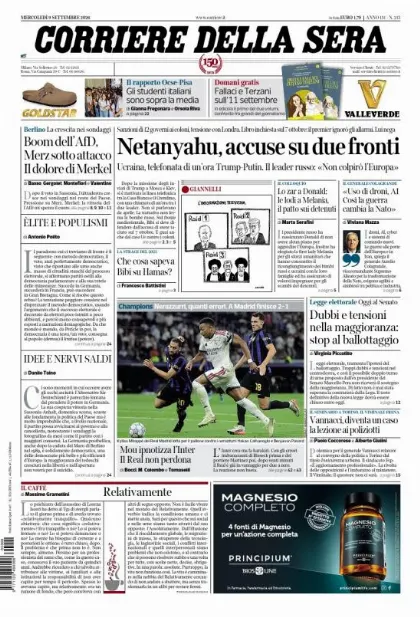 Prima pagina Corriere della Sera
