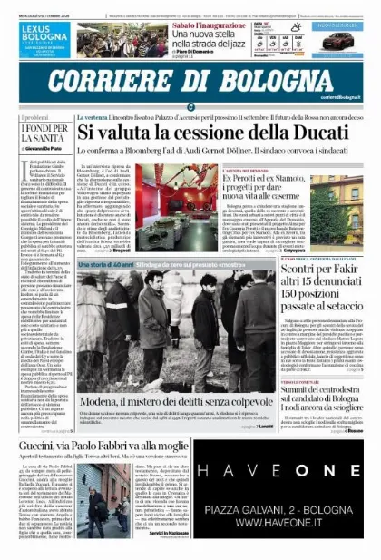 Prima pagina Corriere di Bologna