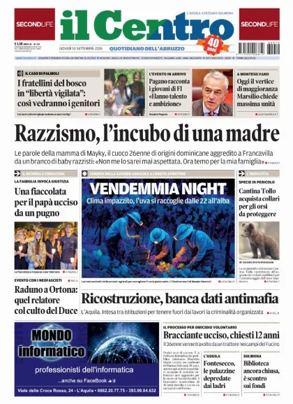 Prima pagina Il Centro | L'Aquila