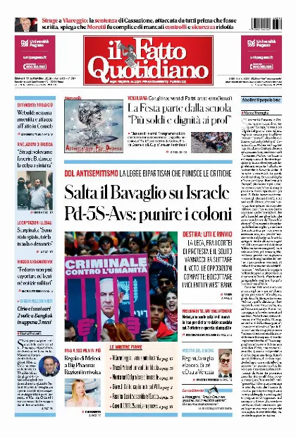 Prima pagina Il Fatto Quotidiano